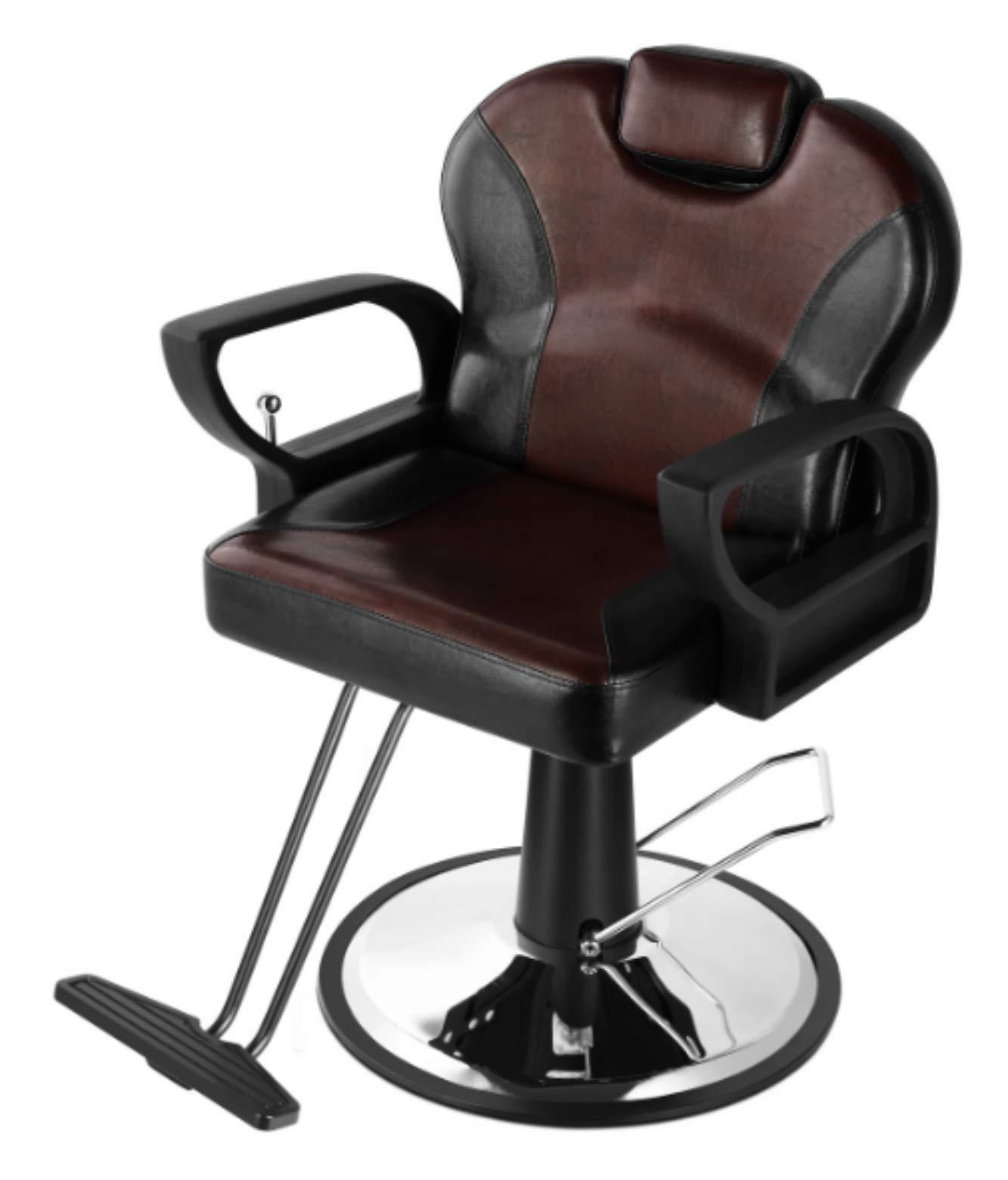 SALON STYLE() Salon Style 360 Degrees Rolling Swivel HydraulicBarber Chair with Movable Headrest All Purpose Salon Chair for Hair Stylist Tattoo Chair Reclining Barber Chair (Black & Brown)