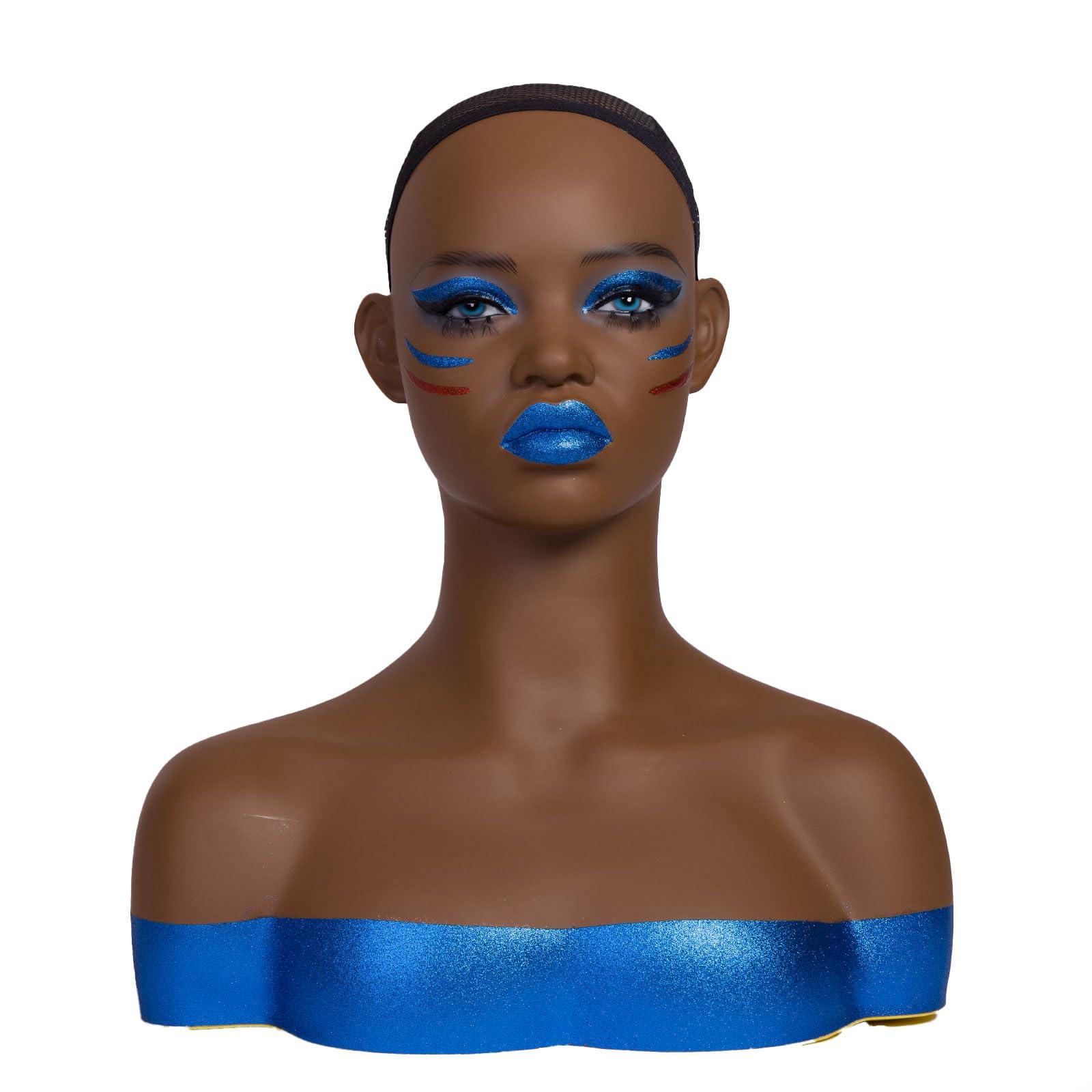 Hitleed Hitleed Mannequins Realistic Female Mannequin Head with Shoulders Dark Brown Display Manikin Head Bust for Wigs