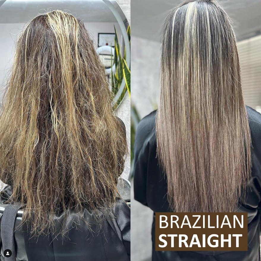 KERATIN RESEARCH BRAZILIAN STRAIGHT Hair Straightening Cream & Keratin Treatment Kit. Organic Natural Results Straighten Smooth repairs All Hair Types & Colors Keratina Brasilera Tratamiento (Salon Grade)