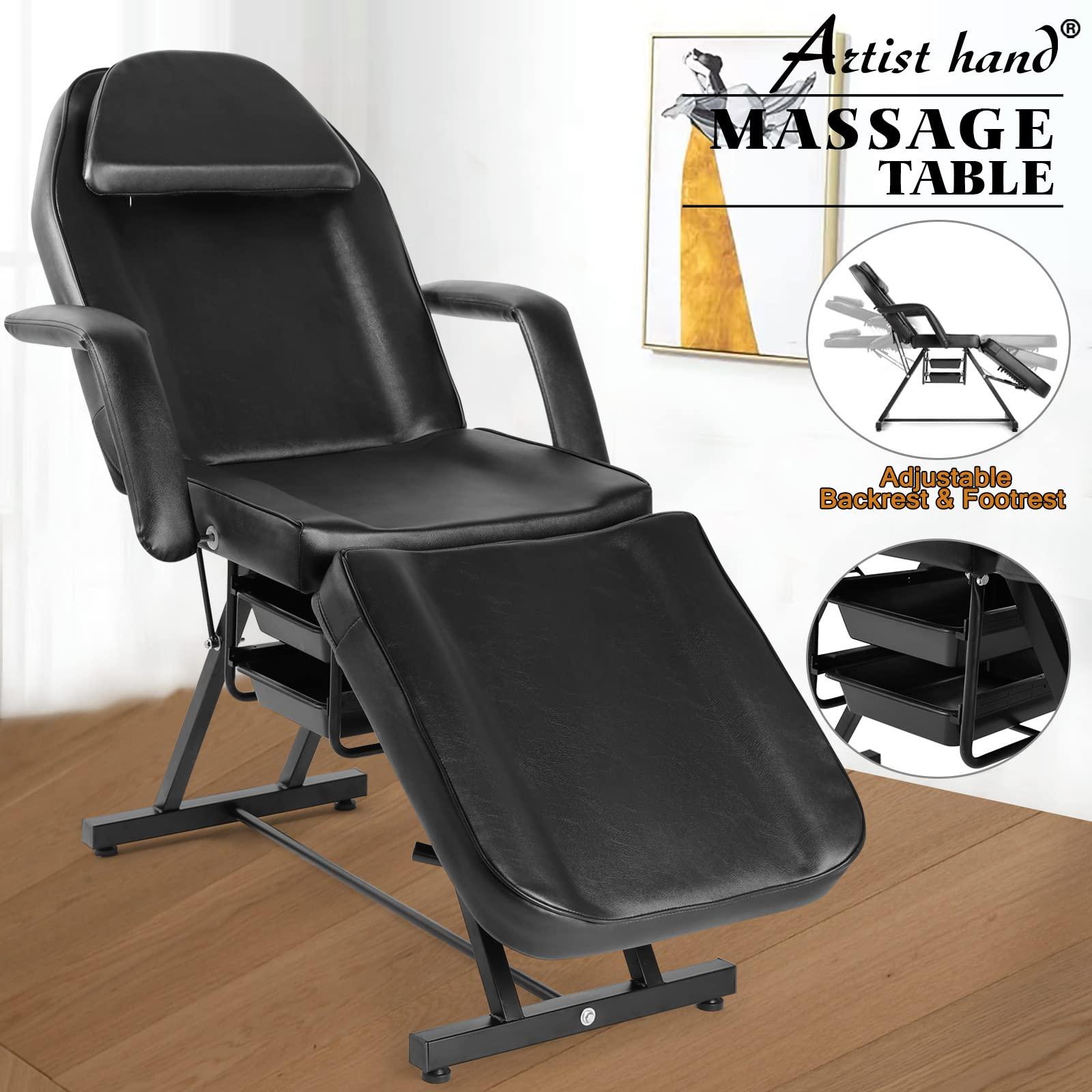 Artist hand Artist hand Tattoo Chair for Client with Tray Facial Bed Lash Bed for Eyelash Extensions Massage Table Salon Chair (Black)