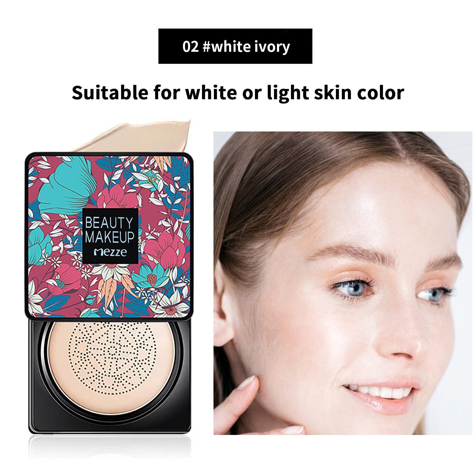 YULANKJ Mushroomhead Air Cushion CC Cream - Flaw'less Foundation Waterproof Makeup High Coverage Liquid BB Light to Medium Concealer Moisturizing for Dry Skin (Natural)