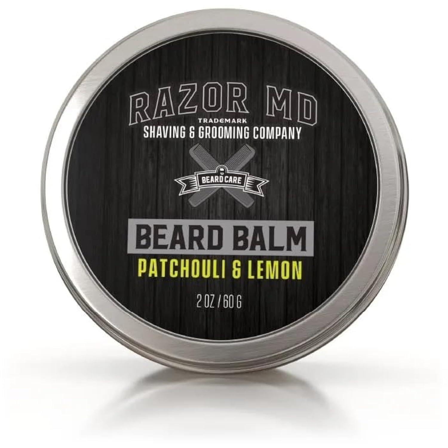 Razor MD Razor MD Natural Beard Balm for Men, Non-Greasy Styling, Ideal for Beard Growth, Grooming and Care, Patchouli & Lemon Scented, 2 oz