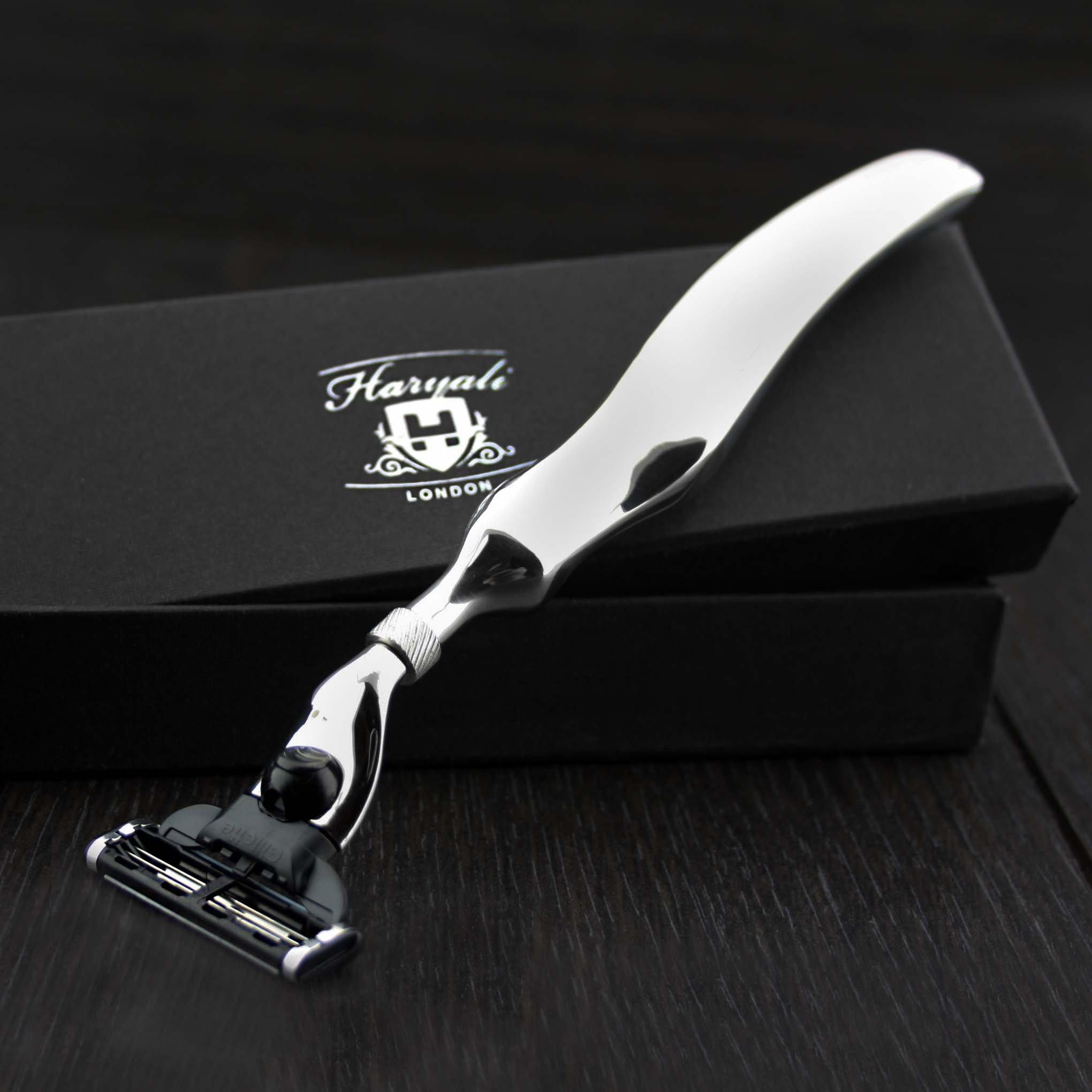 Haryali London Haryali London 3 Edge Shaving Razor With Specially Designed Lady Finger Stainless Steel Hollow Handle Perfect Safety Razor For Mens Perfect Shave