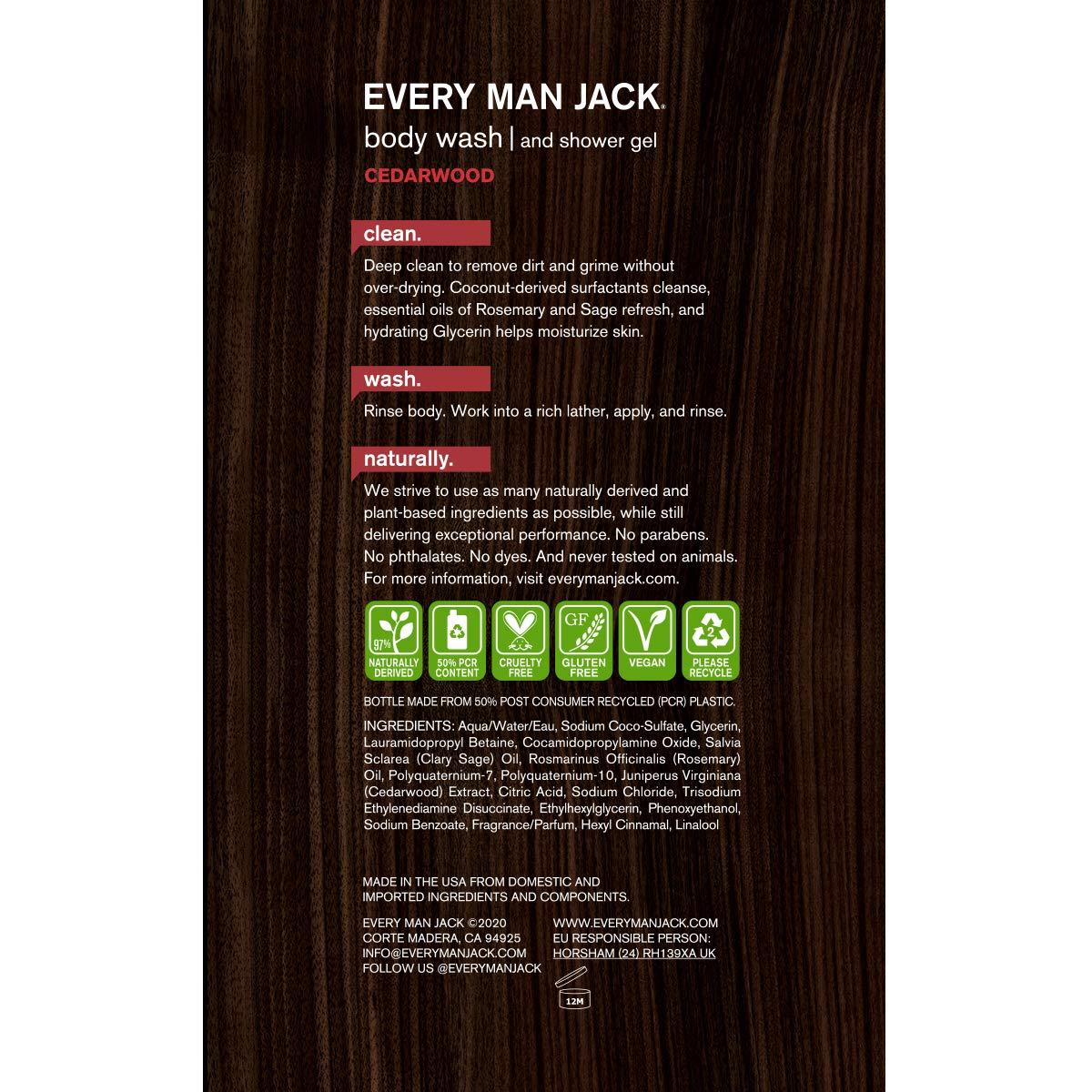 Every Man Jack Every Man Jack Men\'s Body Wash - Cedarwood | 16.9-ounce Twin Pack - 2 Bottles Included | Naturally Derived, Parabens-free, Pthalate-free, Dye-free, and Certified Cruelty Free,16.9 Fl Oz (Pack of 2)