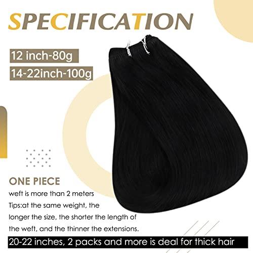 Full Shine Full Shine Black Weft Human Hair Extensions 22 Inch and Sew in Hair Extensions Real Human Hair Jet Black