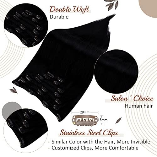 Full Shine Full Shine 270 Grams Human Hair Extensions Clip ins Jet Black Clip in Real Hair Extensions Human Hair Double Weft 2Packs Clip in Extensions 20 Inch