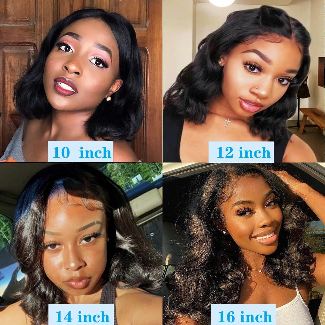 EMOBANA Bob Wig Human Hair 13x6 Lace Front Wigs 16 Inch Loose Body Wave HD Lace Frontal Wigs Glueless Wigs Human Hair Pre Plucked Wear and Go Short Bob Wigs for Black Women Natural Black Color