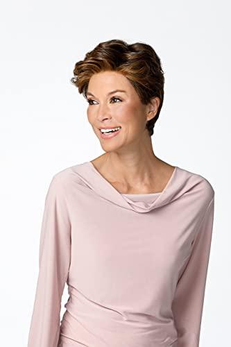 Jon Renau Maxwigs Rita Wig Color 6 Fudgesicle - Jon Renau Wigs 4\" Short Pixie Average Cap Bold Classic Look Heat Friendly Synthetic Smart Lace Front Monofilament Top Bundle MaxWigs Booklet, COmb