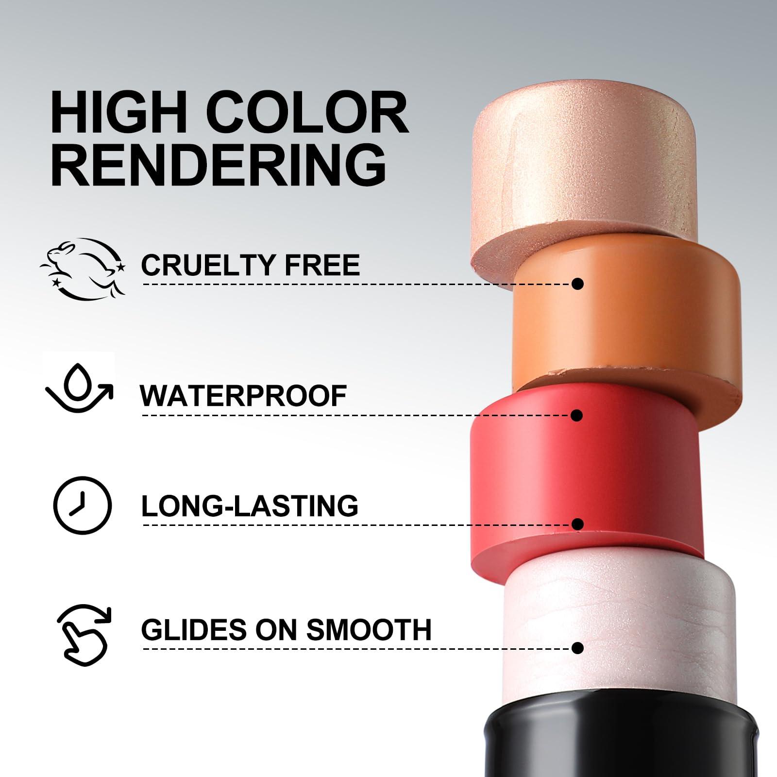 FOCALLURE FOCALLURE 3 Pcs Cream Contour Sticks,Shades with Highlighter & Bronzer & Blush,Non-greasy Long-wear Face Contouring Pen,Easy to Sculpt the Face and Create a Lightweight Finishing Makeup,MEDIUM-DEEP