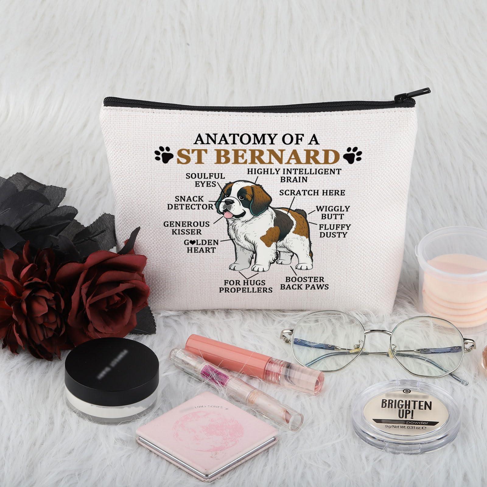 PWHAOO PWHAOO Saint Bernard Lover Gift Anatomy Of A St Bernard Makeup Bag Saint Bernard Owner Cosmetic Bag St Bernard Mom Gift Dog Lover Gift (Anatomy Of A St Bernard M)