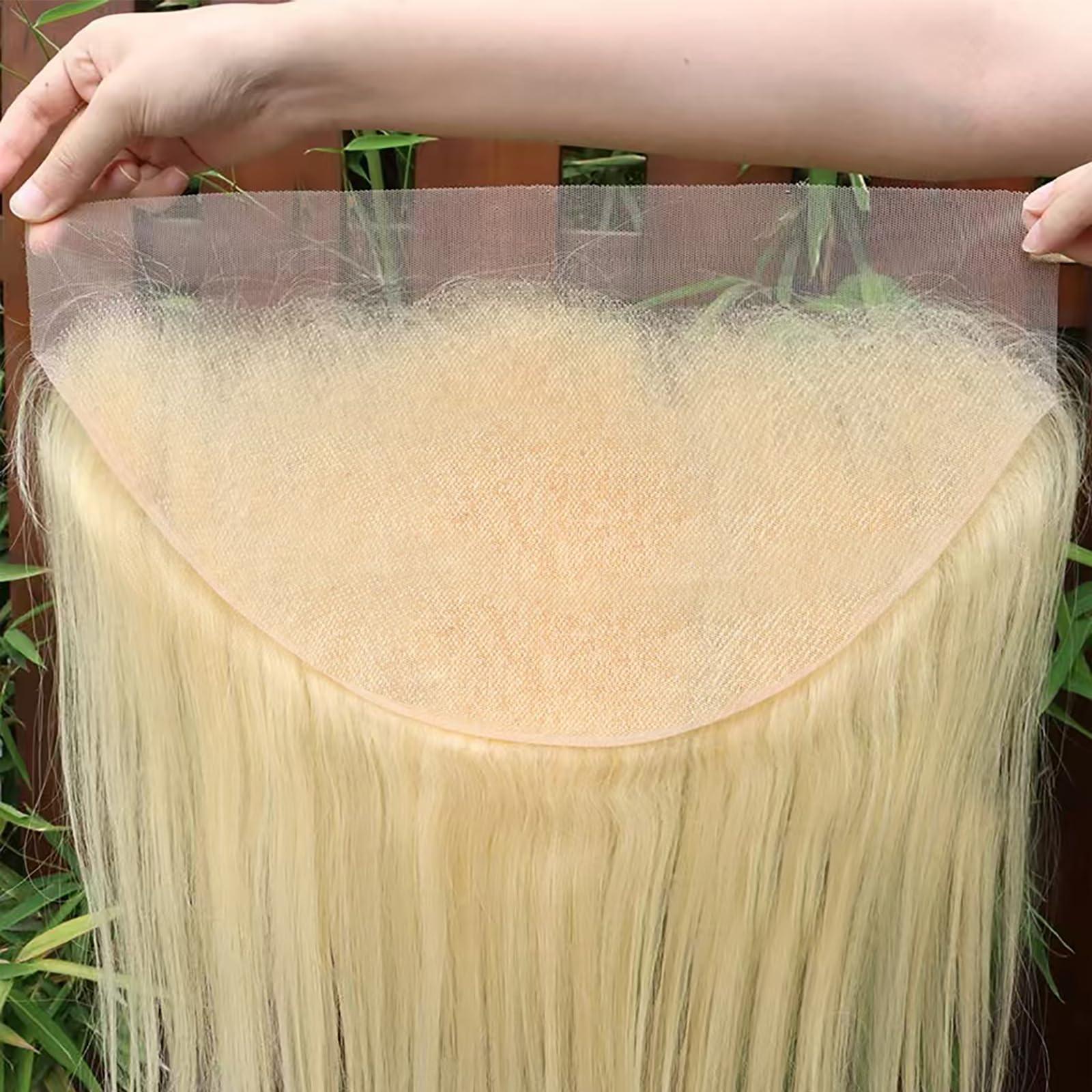 MSTOXIC 613 Frontal Straight 13x6 Transparent HD Lace Frontal Closure 12A Brazilian Virgin Remy Hair Free Part Ear to Ear Blonde Frontal Human Hair For Women Pre Plucked With Baby Hair 150% 20 Inch