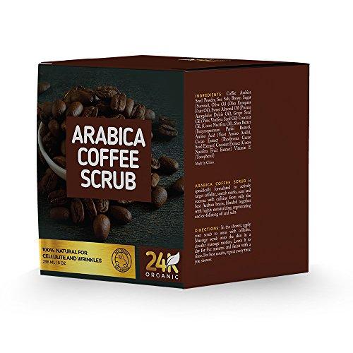 24K Organic 24K Organic Arabica Coffee Scrub, Contains Vitamin E. & Shea Butter, Therapy for Varicose Veins, Cellulite, Stretch Marks, Eczema and Acne, Deep Skin Exfoliator, 8 oz.