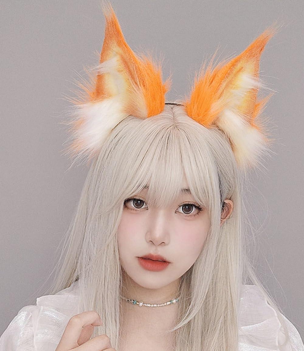 TTYAO REII TTYAO REII Orange Cat Ears Headband Fluffy Fox Wolf Lynx Ears Headwear Animal Hairband Christmas Cosplay Costume Accessories (Orange)