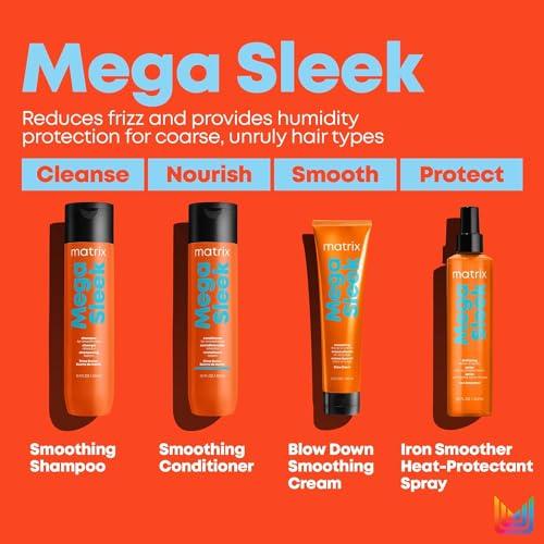MATRIX Matrix Mega Sleek Shampoo, Conditioner, & Miracle Creator Set - Controls Frizz Leaving Hair Smooth & Shiny, Nourishes With Shea Butter, For Dry, Damaged Hair, Salon Routine
