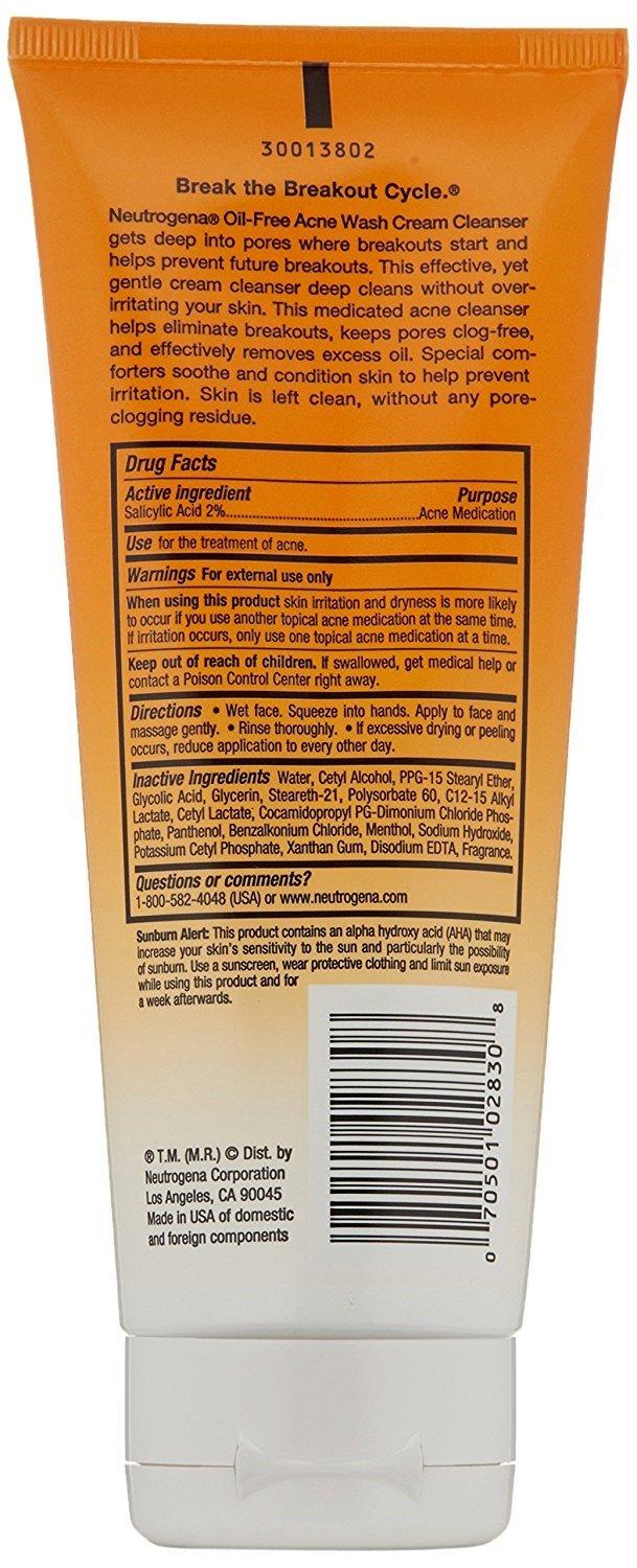 Neutrogena Neutrogena Acne Wash Cream Cleanser 6.7 Ounce (200ml) (Pack of 2)