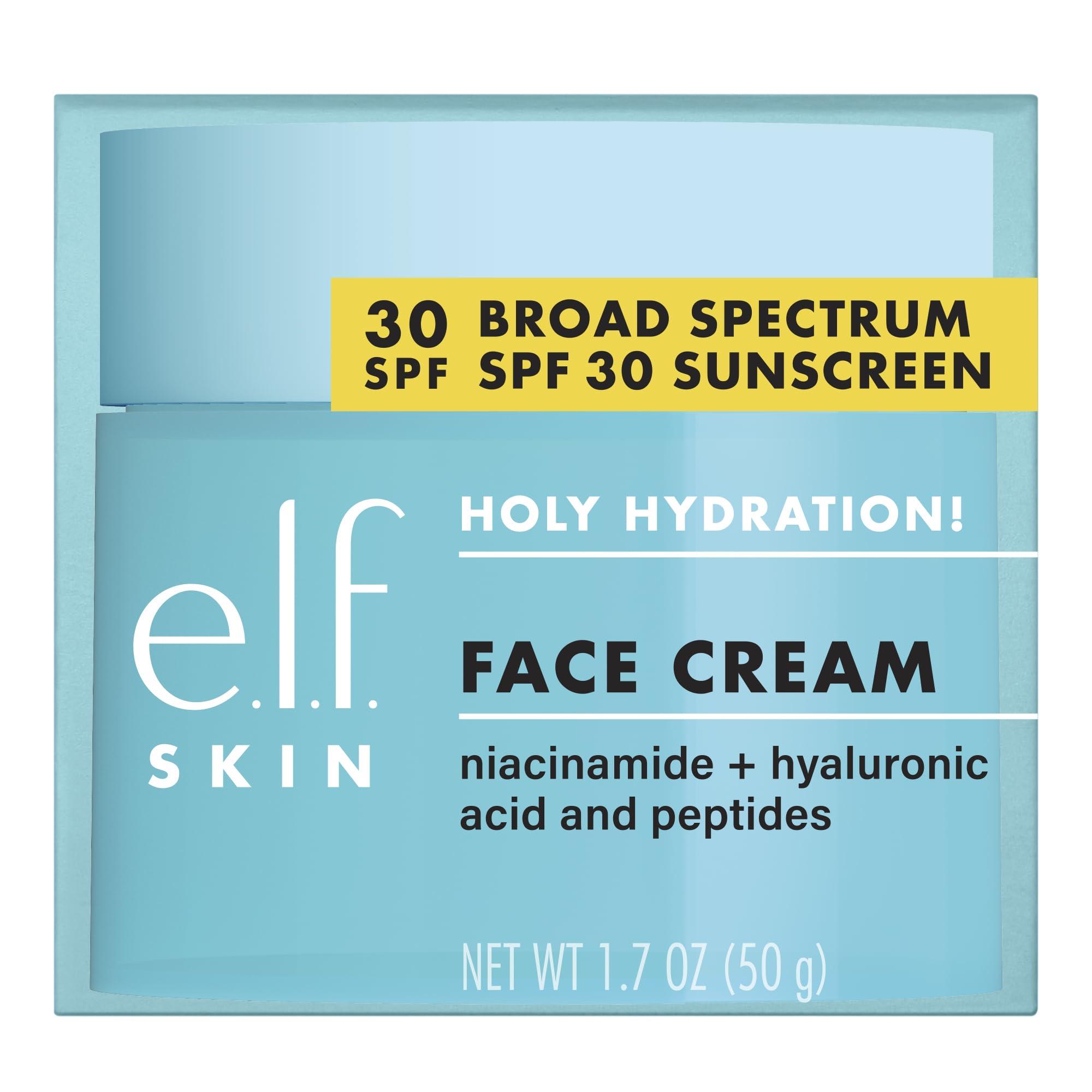 e.l.f. e.l.f. Holy Hydration! Face Cream, Broad Spectrum SPF 30 Sunscreen, Moisturizes & Softens Skin, Quick-Absorbing & Ultra-Hydrating,1.7 Ounce