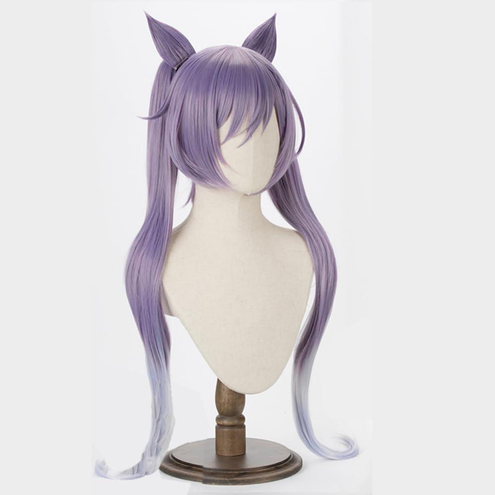 TO KU TOO YUO TO KU TOO YUO Wig for Game Purple Hair Wig Long Hair Wig with Bangs Straight Wig with Double Ponytails Clips Heat Resistant Wig Role Play Halloween Wig 75 CM