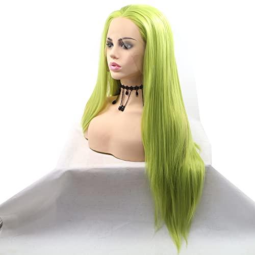 xiweiya xiweiya Mint Green Lace Wigs 13x3 Lace Long Silky Straight Wig Olive Green Synthetic Lace Front Wig Middle Part Heat Resistant Silky Soft Hair For Drag Queen Cosplay Wigs