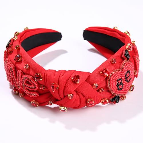 CEALXHENY CEALXHENY Valentines Day Headband for Women Rhinestone Heart Headbands Red Pink Crystal Knotted Headband Valentines Day Hair Accessories Gifts (Be Mine)
