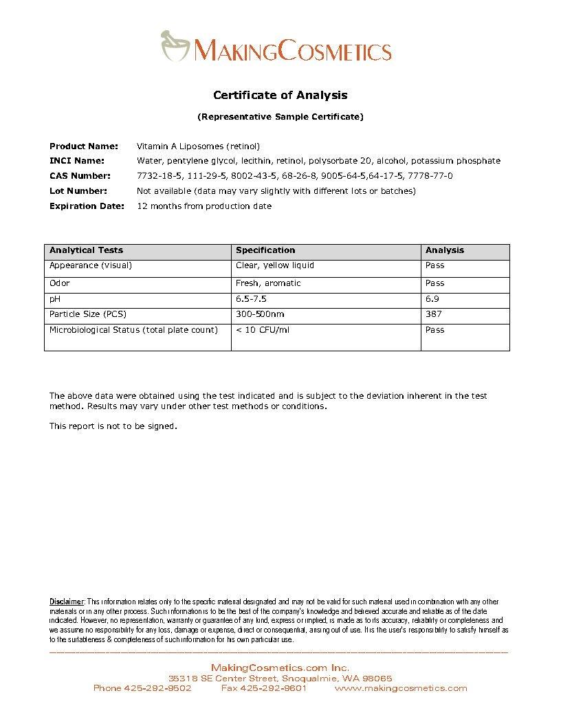 MakingCosmetics MakingCosmetics - Vitamin A Liposomes (retinol) - 1.0floz / 30ml - Cosmetic Ingredient