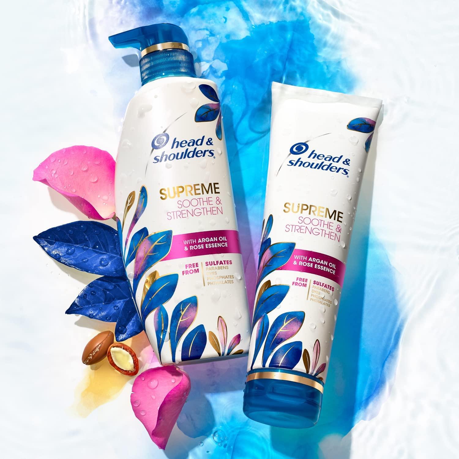 Head & Shoulders Head & Shoulders Supreme Sulfate Free Shampoo and Conditioner Set for Dry Scalp and Dandruff Treatment, Soothe and Strengthen with Argan Oil and Rose Essence, 21.2 Fl Oz