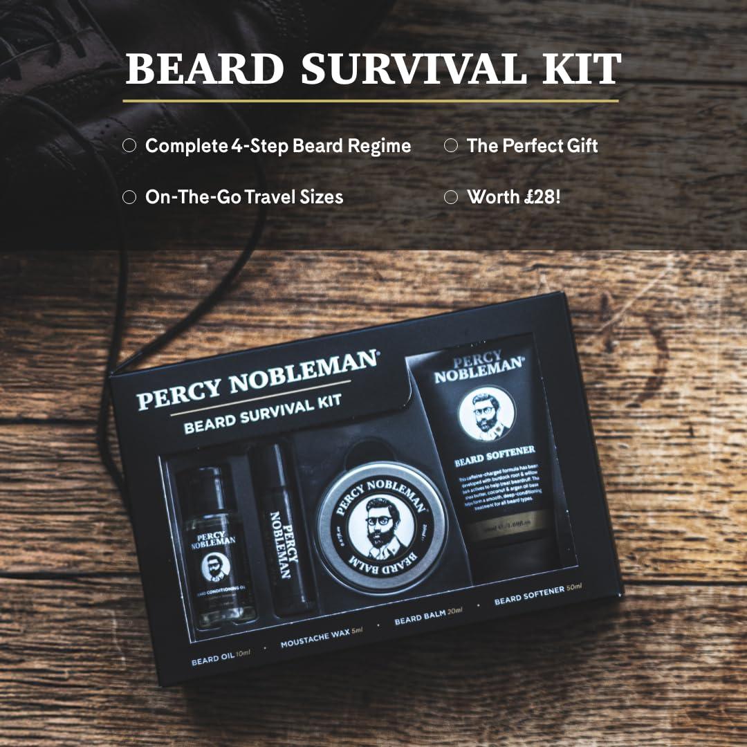 Percy Nobleman Percy Nobleman Beard Survival Kit, a Beard Grooming Kit containing a scented beard oil, beard balm, moustache wax, and a beard softener