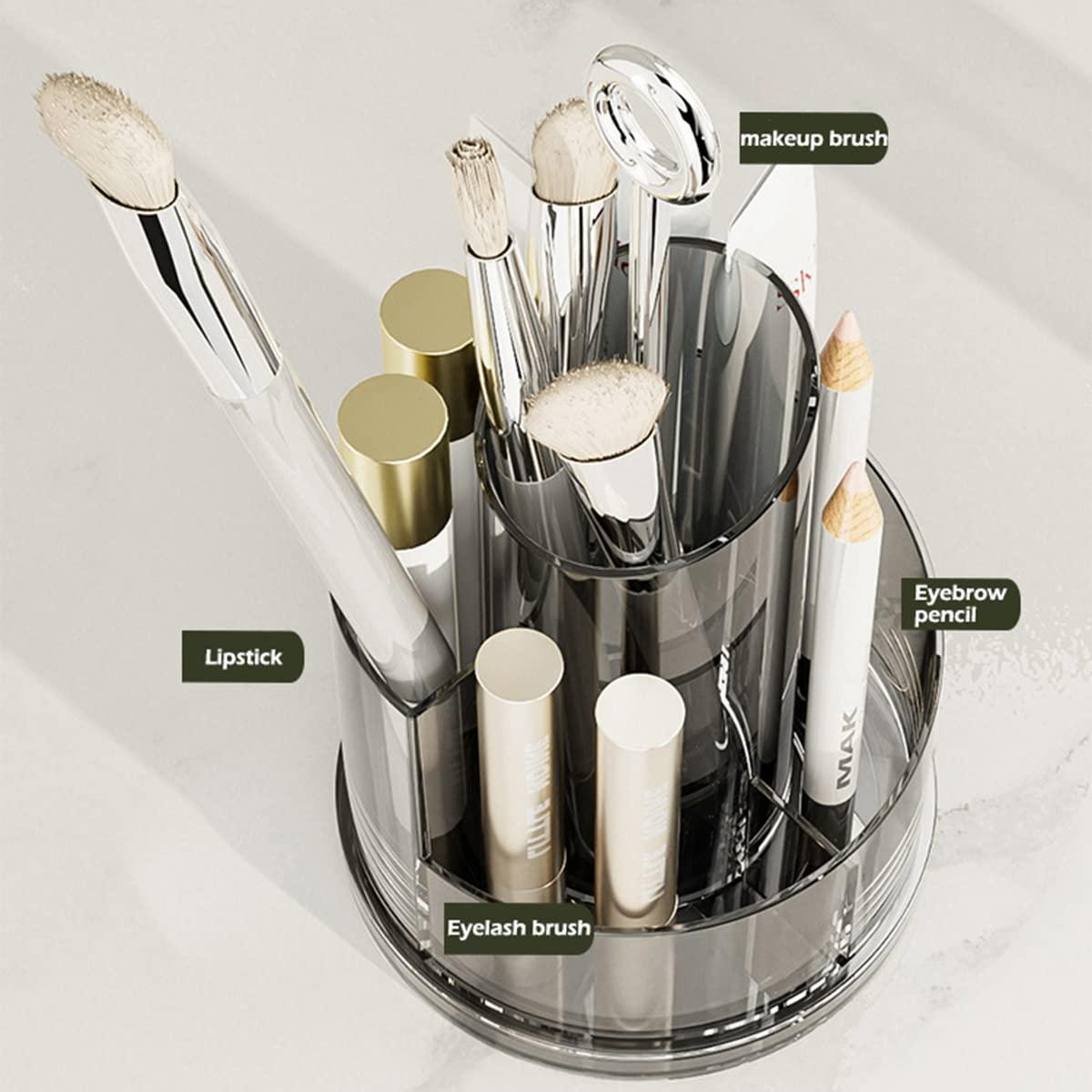 LIVAZIO LIVAZIO Makeup Brush Holder With Lid,Rotating Makeup Brush Storage Box With Cover, Pen Holder For Desk,Makeup Eyeliner Lip Liner Holder Organizer For Vanity,Bathroom,Countertop