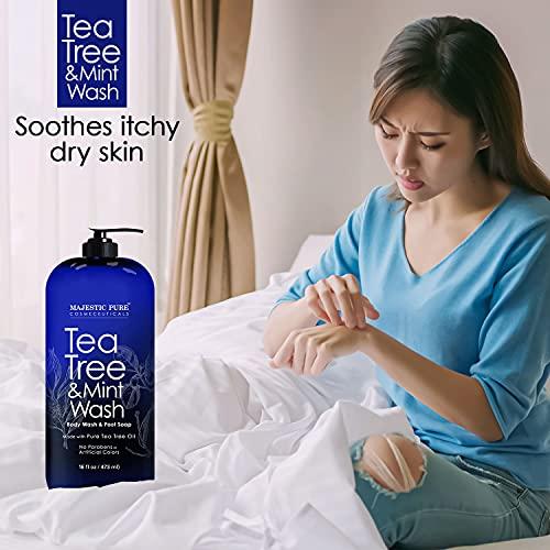 MAJESTIC PURE MAJESTIC PURE Tea Tree Oil Body Wash with Mint -Shower Gel Body Soap, Fights Body Odor, AthleteÍs Foot, Jock Itch, Ringworm & Skin Irritations for Women and Men - 16 fl oz