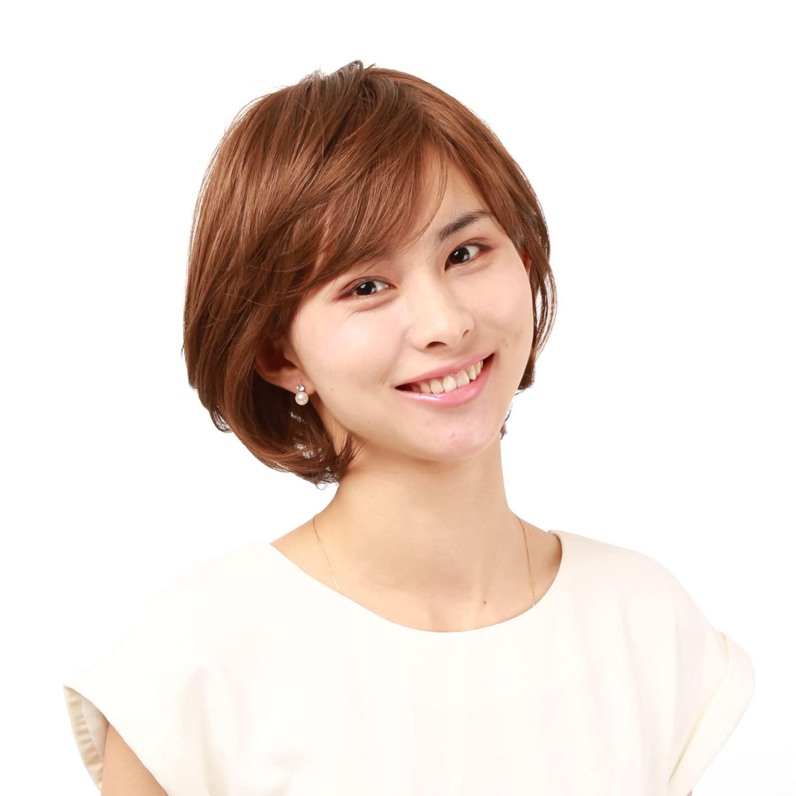 igennki igennki Short Casual Bob Wig with Bangs for Asian Young Women (Human Hair Blend+Medical Base, 3 Dark Brown)