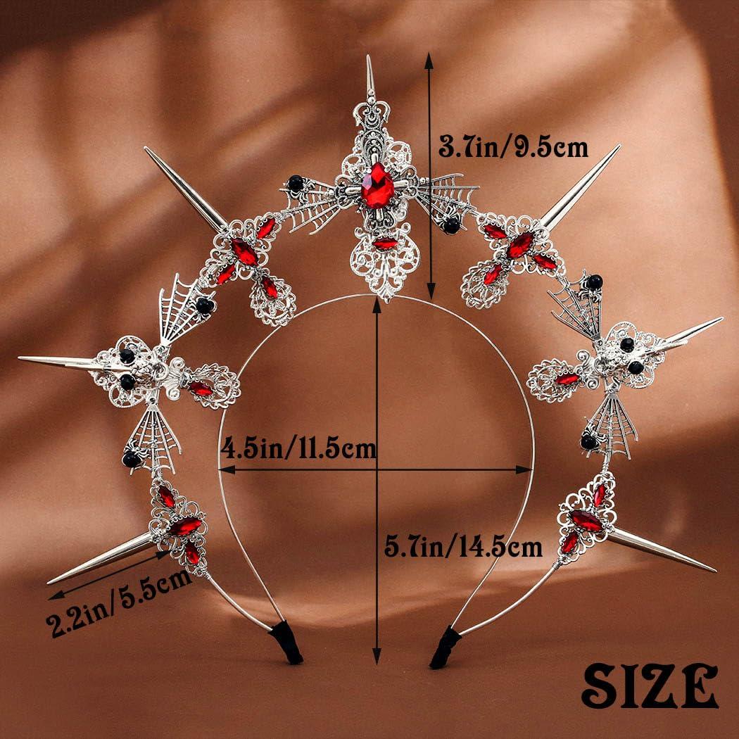 Formery Formery Spiked Halo Crown Silver Rhinestones Spider Halo Headpiece Halloween Festival Photo-shoot Crow Cross Halo Headband for Women and Girls