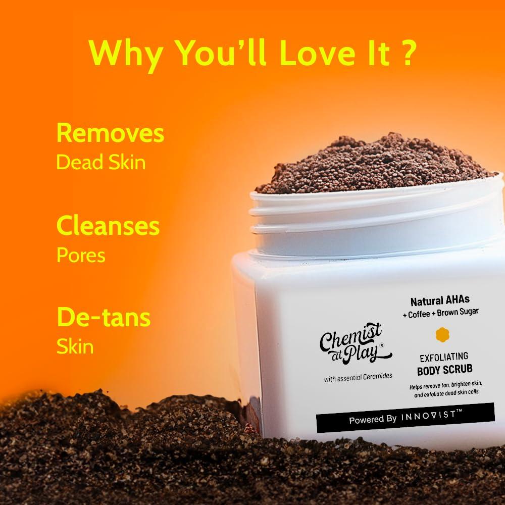 Chemist at Play Chemist at Play Exfoliating Body Scrub For Removing Tan & Dead Skin Cells | Rough & Bumpy Skin, Tanned & Pigmented Skin | For Smooth, Soft & Bright Skin | Natural AHAs | Coffee 2.6 fl oz.