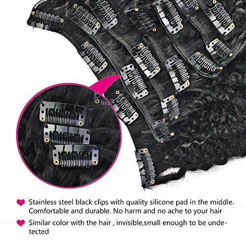 Well Beauty Well Beauty Remy Coarse Yaki Straight Thick Double Weft Clip in Human Extensions Natural Black Color for African American Full Head Soft Virgin Hair 7 Pieces 120g with 17 Clips (Yaki Straight 16 Inch)