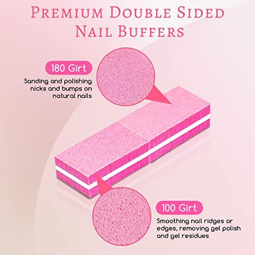 BLESWIN 50Pcs Mini Nail Buffers - 100/180 Grit Nail Buffers Bulk for Natural Nails and Gel Polish, Nails Buffering, Portable Double-Sided Nail Buff Set for Buffing and Smoothing Nails (Pink)