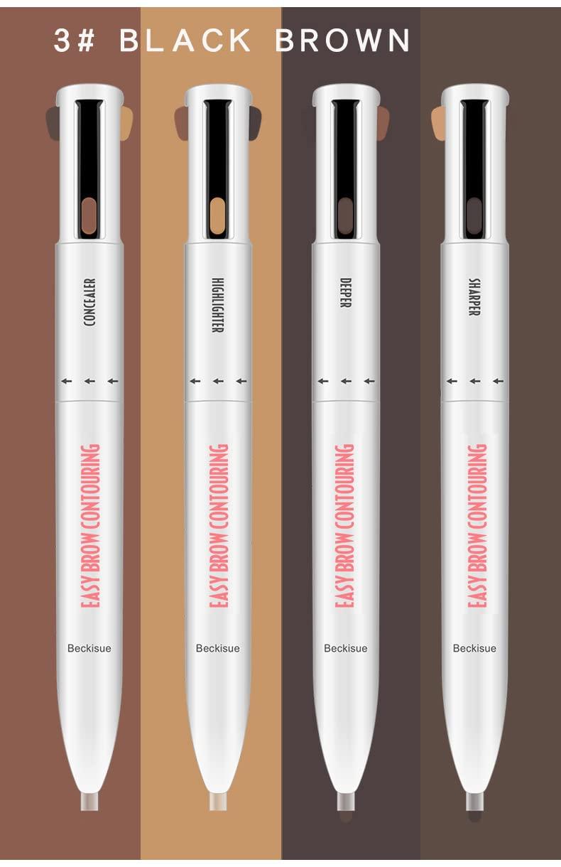 Inalsion 4-in-1 Defining & Highlighting Brow Pencil, Brow Contour Pro, 4 in 1 Brow Contour Highlight Pen (1pcs,3# Black Brown)