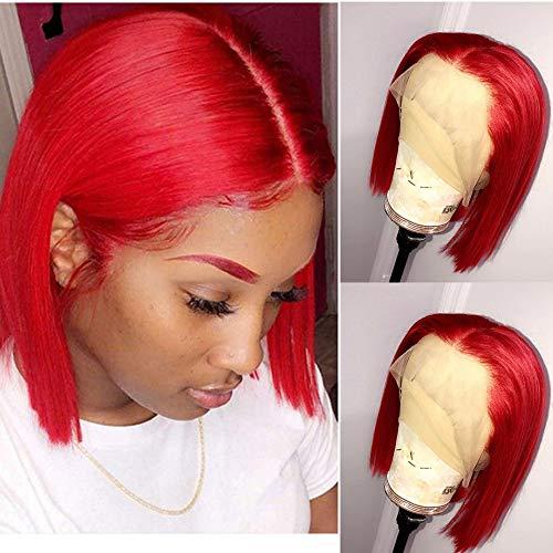 Smavida Red Bob Wig T Part Lace Front Silky Straight Human Hair Wigs for Women Glueless Bob Wigs Pre plucked with Baby Hair 150% Density 14 Inch Middle Part 13x1x4 Lace Front Bob Red Human Hair Wigs