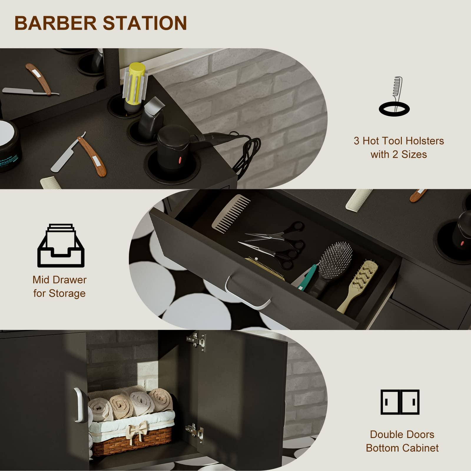 Belandi Belandi Wall Mount Salon Station Barber Stations Styling Station with Mirror Drawer Storage Cabinet Spa Salon Equipment(Black)