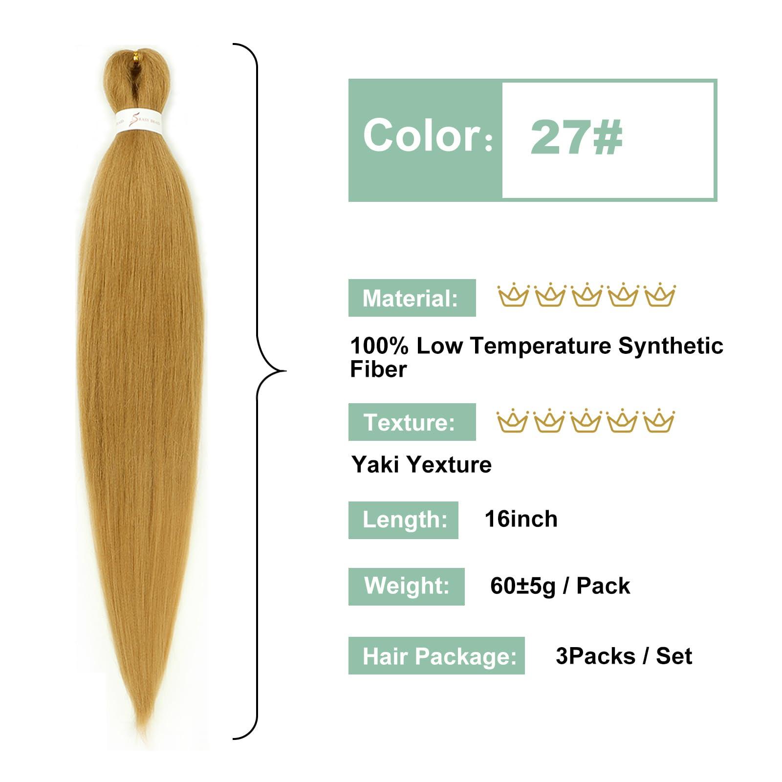 IIFLYDSFA 27 Honey Blonde Braiding Hair Pre stretched 16 Inch 3 Packs Pre-stretched Braiding Hair EZ Braid Yaki Texture Synthetic Hair Extensions for Crochet Box Braids
