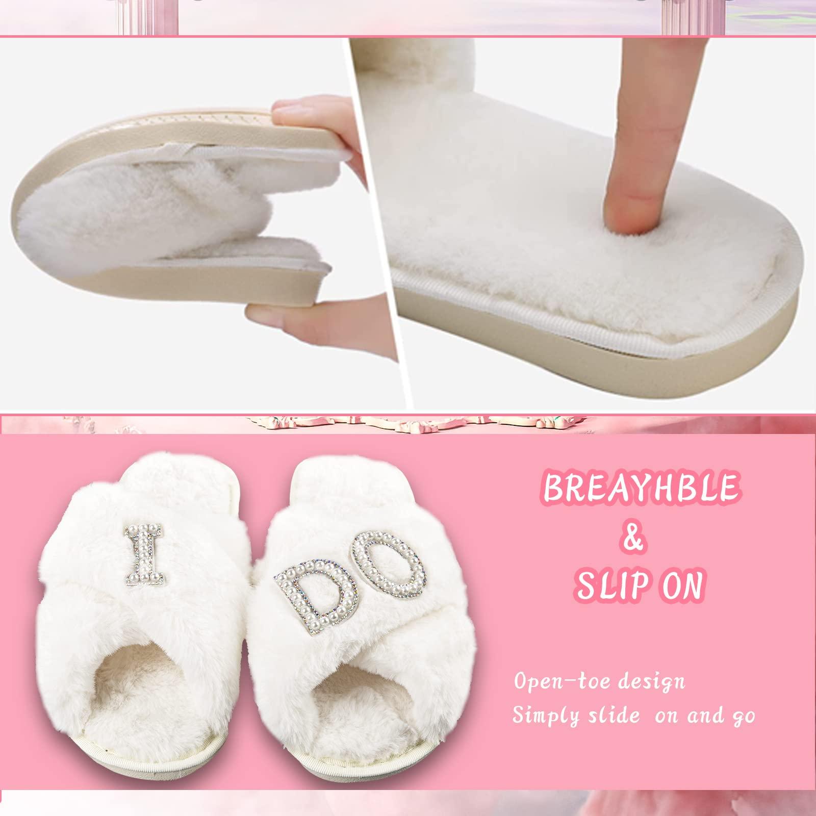 Tkifoda Tkifoda Bride To Be Gift Set Bride Makeup Bag I Do Bride Slippers Bride Robe Bride Hair Clip Bride Gifts Wedding Gifts (Slippers+Makeup Bag+Clip)