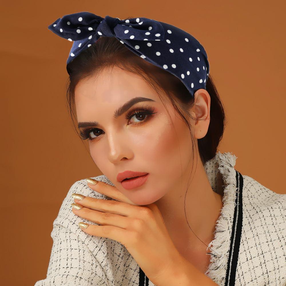 HUANMAYE HUANMAYE 6Pcs Boho Headband for Women Knotted Bow Hairbands Fabric Elastic Hair band Accessories Rabbit Ear Hair Bands Wide Turban Headwraps for Adult Women (6RBow)