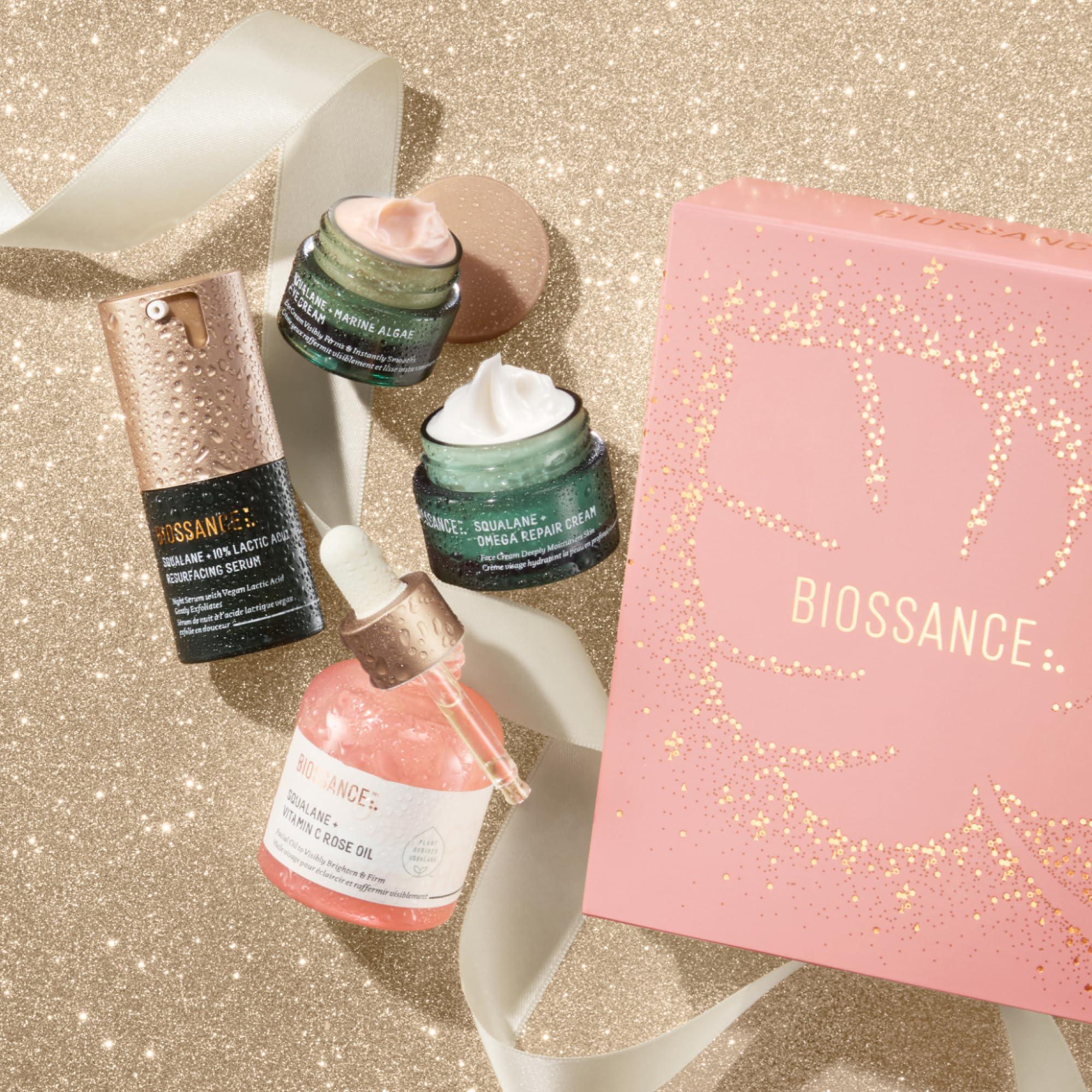 BIOSSANCE Biossance Most Loved + Luminous Skincare Holiday Gift Set, Vitamin C Rose Face Oil, Marine Algae Eye Cream, Omega Repair Face Moisturizer, and Lactic Acid 10% resurfacing face serum, $143 value, 1 Set