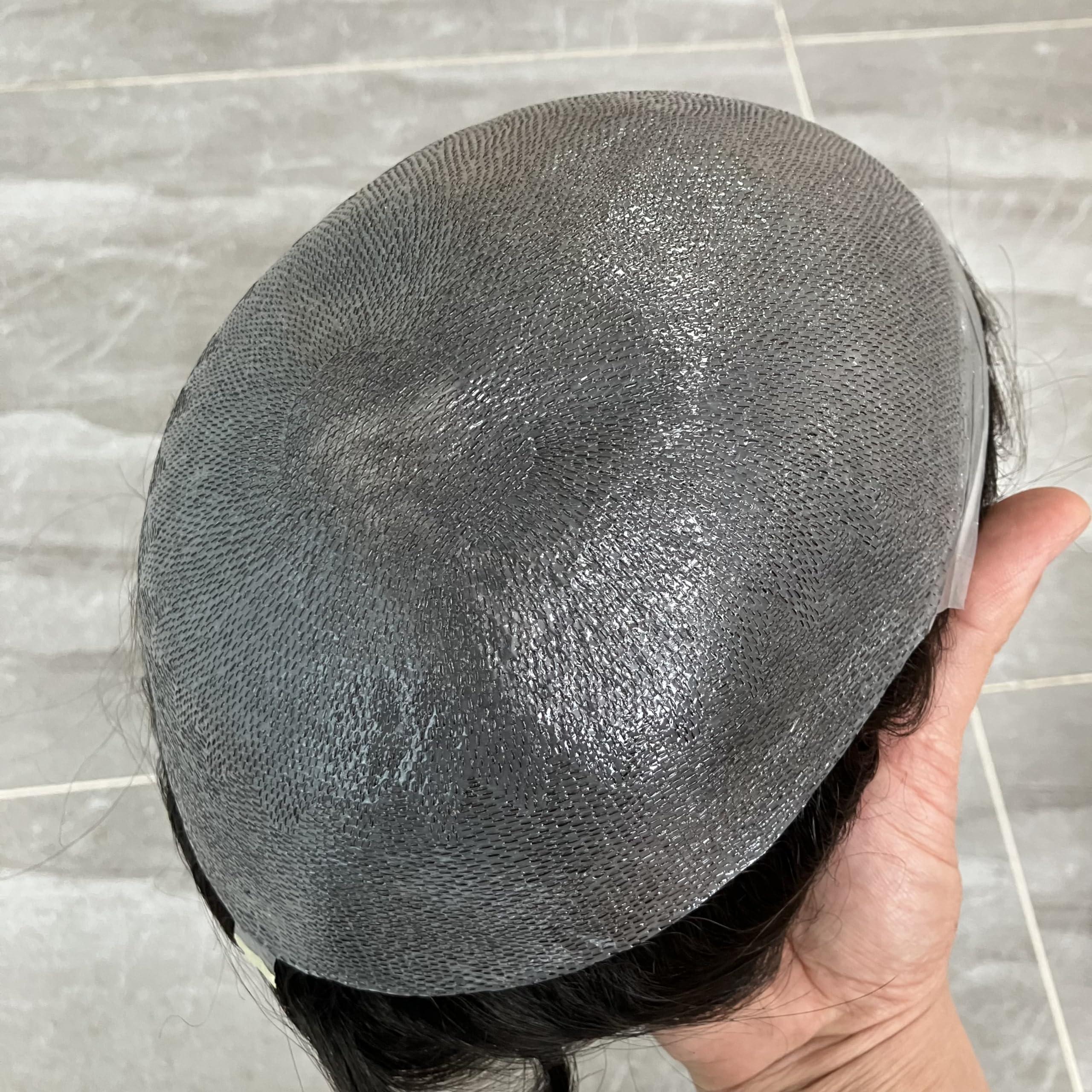 Eversilky Eversilky Super Ultra Thin Skin 0.02mm Full Skin Human Hair Men\'s Toupee Undetected Natural Hairline Prosthesis Capillary V Loop System (#2, dark brown, 0.03mm pu)