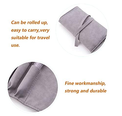 VASANA Gray Soft Makeup Brush Rolling Case Mini Cosmetic Brush Organizer Portable Roll Up Brush Holder Pouch Bag for Travel Business Trip 14 Pockets