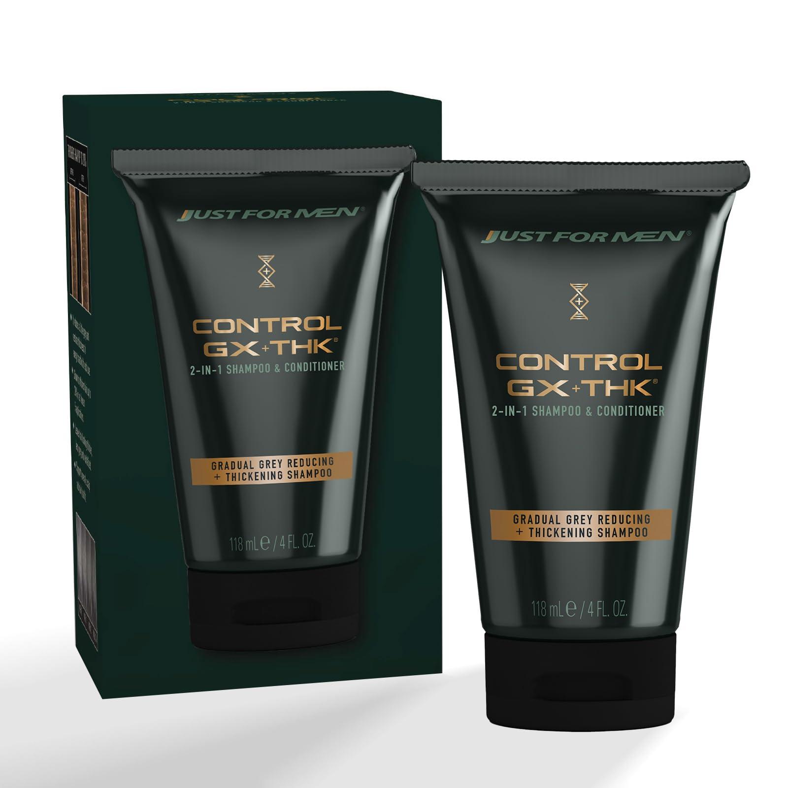 Just for Men Just for Men Control GX + THK Thickening Shampoo and Conditioner with Grey Reduction, Shampoo for Thinning Hair with Alpha Keratin, Thickens Hair Up to 20%, Works with Every Hair Texture, 4 oz