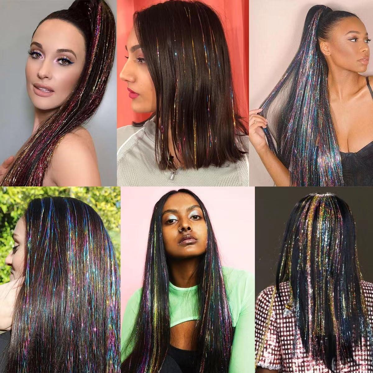 CelineBella CelineBella Coffee Brown Hair Tinsel Clip in for Cosplay Party Festivals(24 Inch Pack of 6Pcs, Coffee)