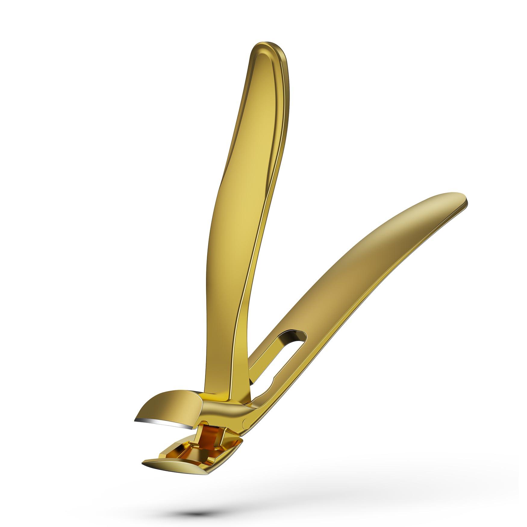 FERYES FERYES Angled Head Long Handled Toenail Clipper for Seniors - Large Wide Jaw Nail Clipper with Catcher for Thick Nails - Easier Trimming, Ergonomic Design (Gold