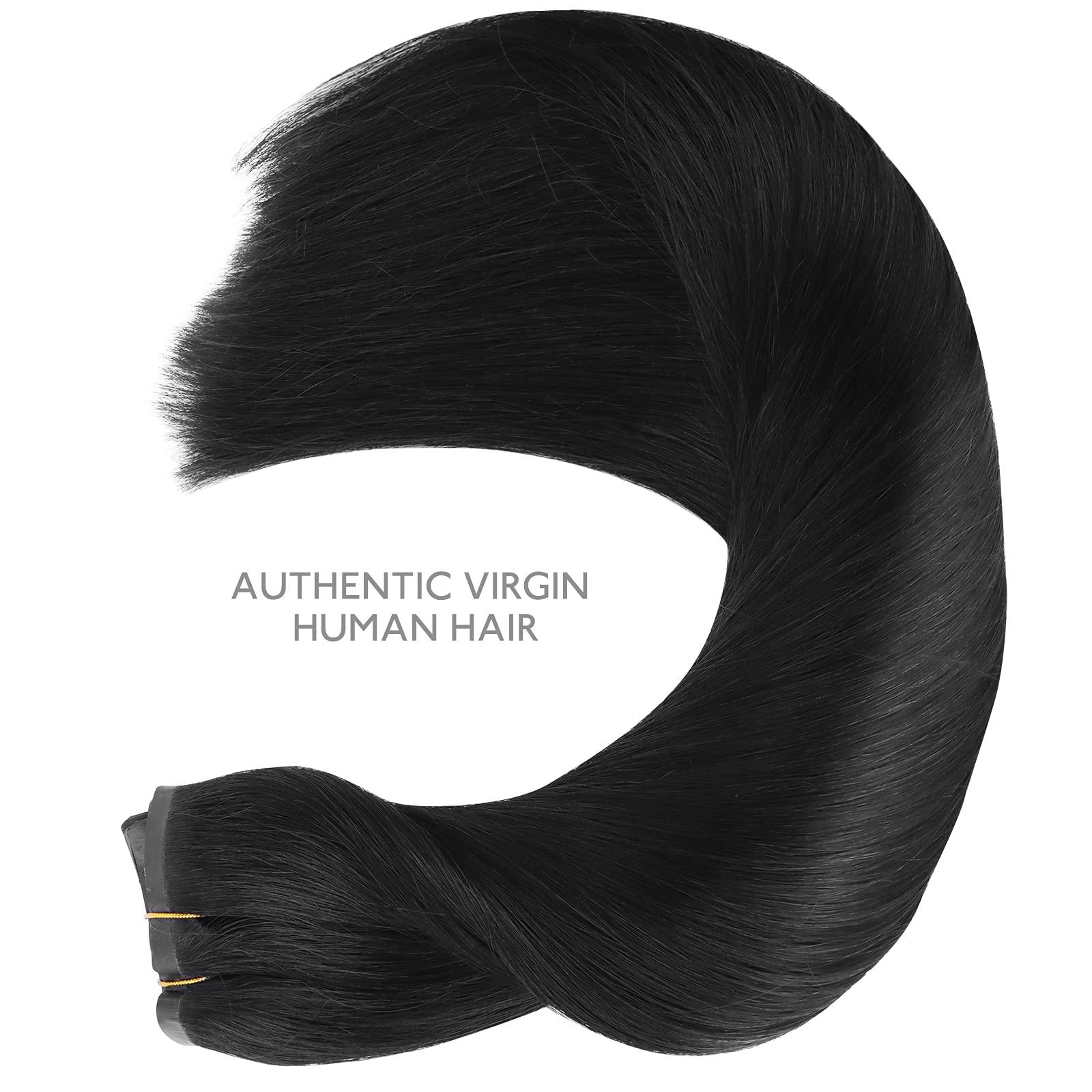 Wennalife WENNALIFE Seamless Clip In Hair Extensions, 14 Inch 130g 7pcs Jet Black Hair Extensions Clip in Human Hair Invisible PU Skin Weft Natural Remy Human Hair Extensions