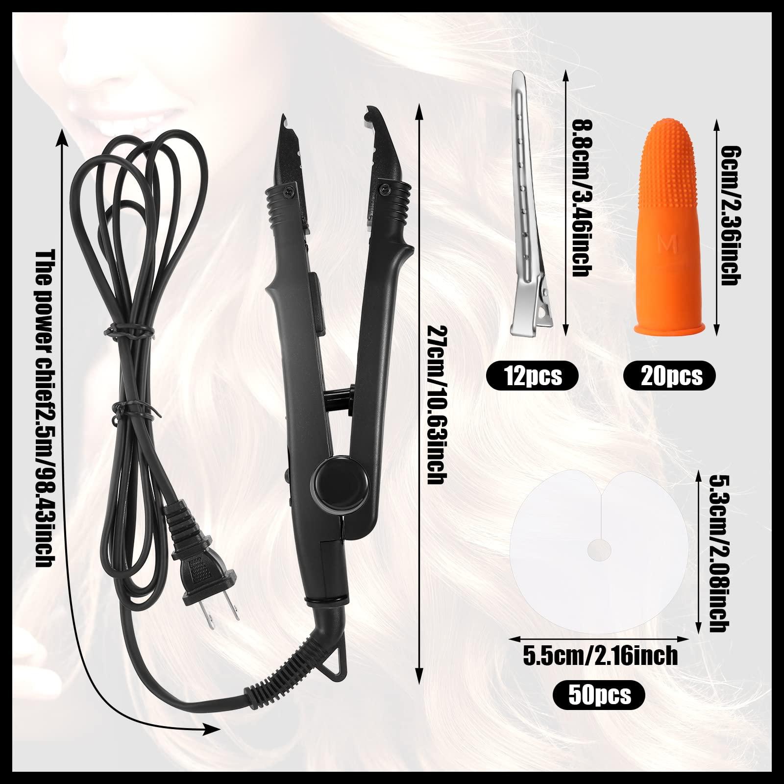 Lanties Lanties Hair Extensions Iron Fusion Keratin Heat Tool Heat Connector Wand with Fusion Glue Protector Template Hair Clip Finger Protector 2 Bag Keratin Glue Granule Bead(Black)