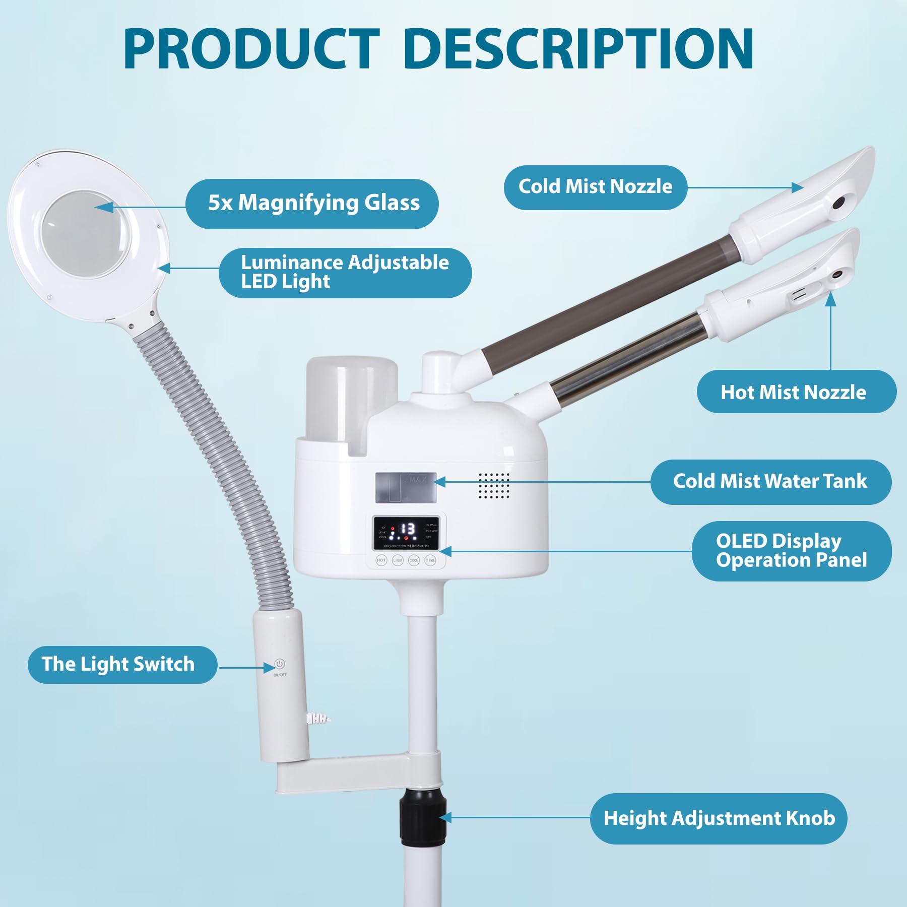 Nova Microdermabrasion Professional 3 in 1 Facial Steamer for Face Deep Cleaning Ozone Face Steamer with 5X Magnifying Lamp Hot Cool Mist Function for Salon Spa Home Beauty Equipment (3 in 1 Facial Steamer)