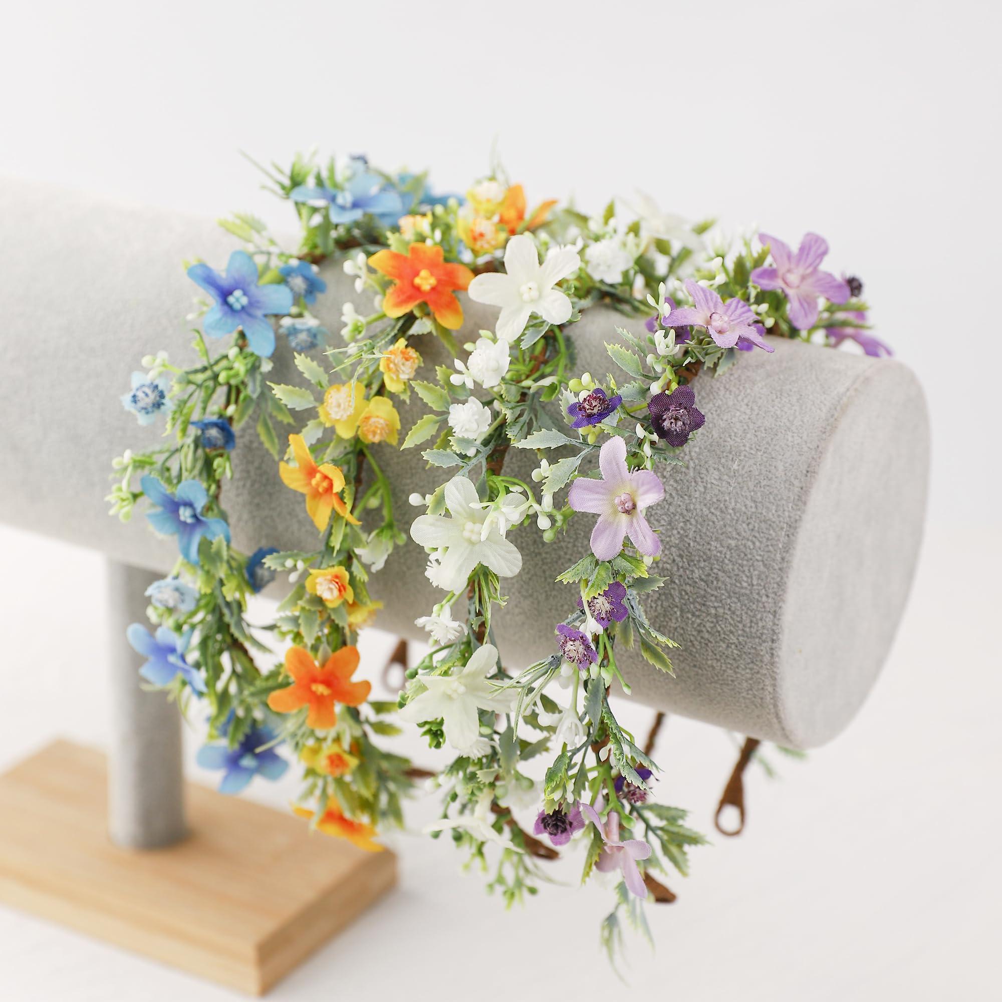 KorViSHOW KorViSHOW Handmade Purple Flower Crown Floral Headband for Bridal Weeding Elf Wreath Women Girls Headdress Fairy Green Leaf Headpiece Cosplay Photo Prop