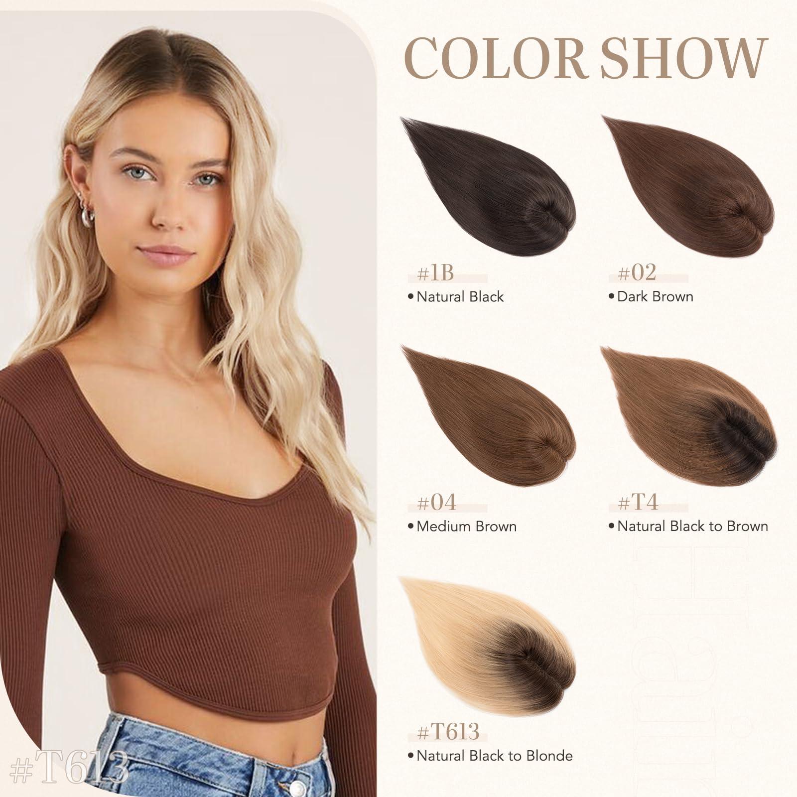 Hairro Hairro Hair Toppers For Women Real Human Hair Top Hair Pieces For Thinning Hair Short Topper Hairpiece Remy Toupee On Top 10 Inches 36g #JLT613 Medium Brown Ombre to Bleach Blonde